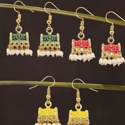 OOMPH Set Of 3 Gold-Plated Beaded Dome Shaped Jhumkas Earrings-31