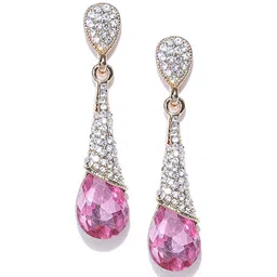 DressBerry Gold-Plated & Pink Teardrop Shaped Drop Earrings-2