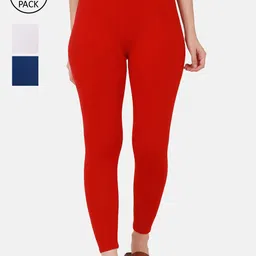 BUY NEW TREND Women Pack Of 3 Solid Pure Cotton Ankle-Length Legging-image-57