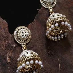 ANIKAS CREATION Gold-Plated Artificial Beads Contemporary Jhumkas-96