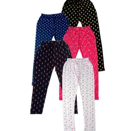 IndiWeaves Girls Pack of 5 Printed Pure Cotton Ankle-Length Leggings-image-42
