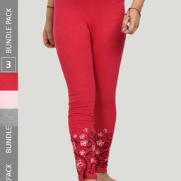 IndiWeaves Girls Pack Of 3 Printed Ankle Length Pure Cotton Leggings-image-100