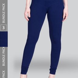LYRA Pack Of 3 Churidar Length Cotton Lycra Leggings-image-43