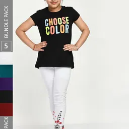 IndiWeaves Girls Pack Of 5 Printed Pure Cotton Ankle Length Leggings-picture-29