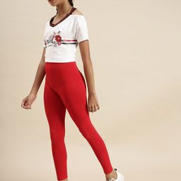 De Moza Kids Girls Red Solid Ankle- Length Leggings-image-89