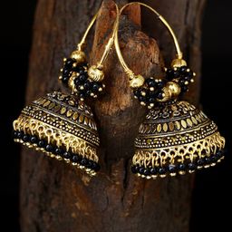 ANIKAS CREATION Gold Plated Dome Shaped Beaded Jhumkas-58