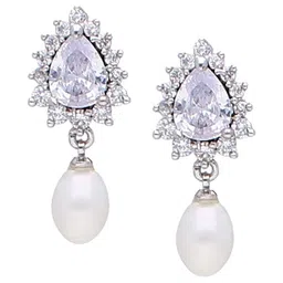 Sri Jagdamba Pearls Dealer Gold-Plated Studded Contemporary Drop Earrings-87