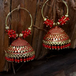 ANIKAS CREATION Gold-Plated Contemporary Jhumkas Earrings-image-90