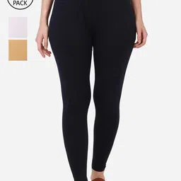 BUY NEW TREND  Women Pack Of 3 Solid Pure-Cotton Ankle-Length Leggings-image-49