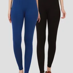 BUY NEW TREND Women Set of 2 Royal Black &Blue  Cotton Ankle Length Leggings-picture-36