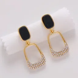 FIMBUL Stainless Steel Gold-Plated Rhinestone Square Drop Earrings-70
