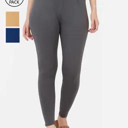BUY NEW TREND Women Pack Of 3 Solid Ankle-Length Pure Cotton Leggings-image-55