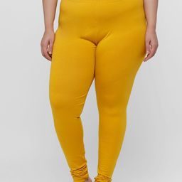 De Moza Women Mustard-Yellow Solid Cotton Churidar-Length Leggings-image-19
