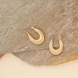 Accessorize Gold-Plated Ridged Oval Hoop Earring-19