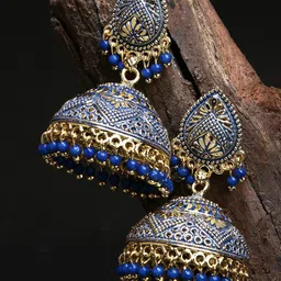 ANIKAS CREATION Gold-Plated Dome Shaped Jhumkas Earrings-image-86