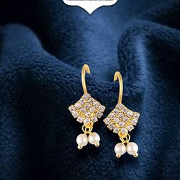 Vighnaharta Gold-Plated Stone-Studded & Pearls Bugadi Earrings-1