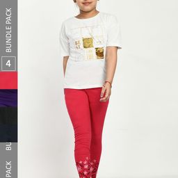 IndiWeaves Girls Pack Of 4 Printed Pure Cotton Ankle Length Leggings-image-84