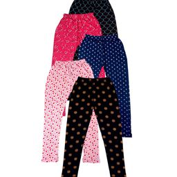 IndiWeaves Girls Pack of 5 Printed Ankle-Length Pure Cotton Leggings-image-51