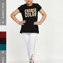 IndiWeaves Girls Pack Of 4 Comfort Fit Pure Cotton Ankle Length Leggings-image-53