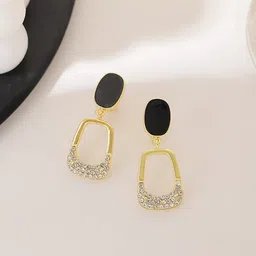 Krelin Stainless Steel Gold-Plated Rhinestone Studded Square Drop Earrings-image-20