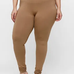 De Moza Women Beige Solid Cotton Churidar-Length Leggings-picture-44