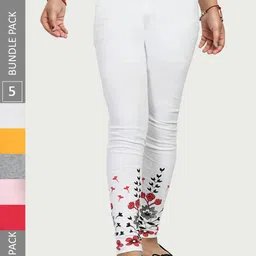 IndiWeaves Girls Pack Of 5 Printed Pure Cotton Ankle Length Leggings-picture-8