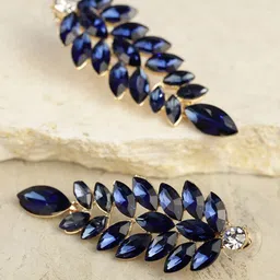 DressBerry Gold-Plated And Navy Blue Artificial Stones Leaf Shaped Drop Earrings-image-84