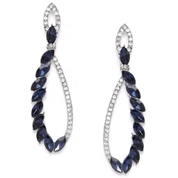 DressBerry Silver-Plated And Navy Blue Artificial Stones Contemporary Drop Earrings-image-94