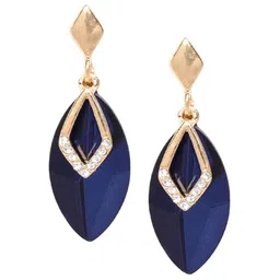 DressBerry Gold-Plated And Navy Blue Artificial Stones Contemporary Drop Earrings-image-36