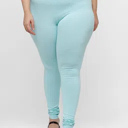 De Moza Women Turquoise-Blue Solid Cotton Churidar-Length Leggings-picture-6