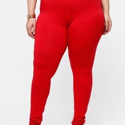 De Moza Women Red Solid Cotton Churidar-Length Leggings-image-74