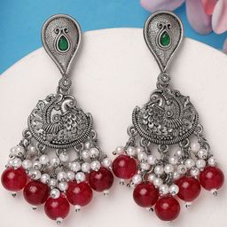 KARATCART Silver-Plated Peacock Shaped Drop Earrings-11
