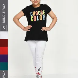 IndiWeaves Girls Pack Of 5 Printed Ankle Length Pure Cotton Leggings-image-82