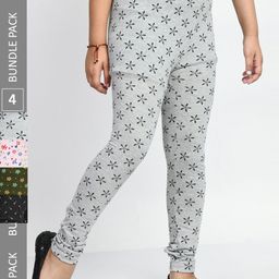 BAESD Girls Pack Of 4 Printed Pure Cotton Churidar-Length Leggings-image-74