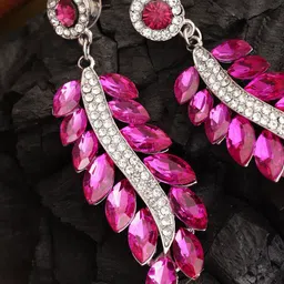 DressBerry Silver-Plated & Pink Artificial Stones Contemporary Drop Earrings-image-73