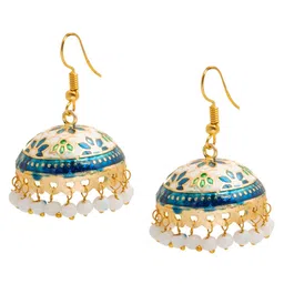 Shining Jewel - By Shivansh Gold-Plated Dome Shaped Kundan Jhumkas Earrings-image-51