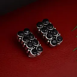 Anvik Silver-Plated American Diamond Geometric Oxidised Stud Earrings-6