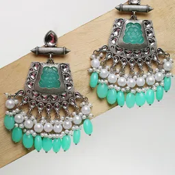 OOMPH Silver-Plated Oxidised Contmporary  Chandbalis Earrings-48