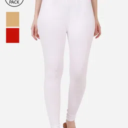 BUY NEW TREND Women Pack Of 3 White & Beige Solid Ankle-Length Leggings-image-22