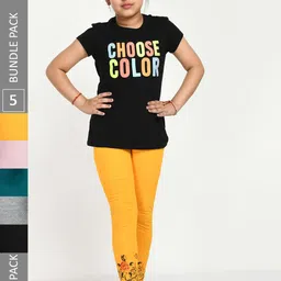 IndiWeaves Girls Pack Of 5 Printed Pure Cotton Ankle Length Leggings-image-61