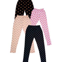 IndiWeaves Girls Pack Of 4 Allover Printed Ankle Length Pure Cotton Leggings-image-22