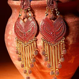 ANIKAS CREATION Gold-Plated Artificial Beads Contemporary Drop Earrings-25