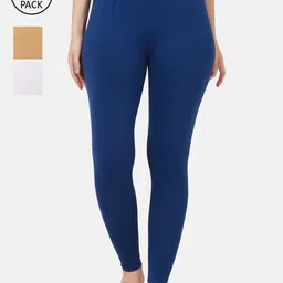 BUY NEW TREND Women Pack Of 3 Solid Pure Cotton Ankle-Length Leggings-image-60