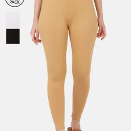 BUY NEW TREND Women Pack Of 3 Solid Cotton Ankle-Length Leggings-image-86