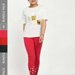 IndiWeaves Girls Pack Of 3 Printed Skin friendly dyes Pure Cotton Ankle Length Leggings-image-91