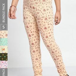 BAESD Girls Pack Of 5 Printed Pure Cotton Churidar-Length Leggings-picture-39