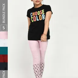 IndiWeaves Girls Pack Of 5 Printed Pure Cotton Ankle Length Leggings-picture-33