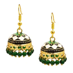 Shining Jewel - By Shivansh Gold-Plated Dome Shaped Kundan Jhumkas Earrings-image-54
