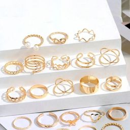 DressBerry Set Of 22 Gold-Plated Stackable Kunckle Finger Rings-16