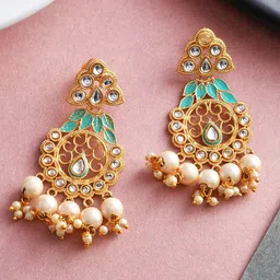 Silvermerc Designs Gold Plated Contemporary Kundan Meenakari Drop Earrings-image-89